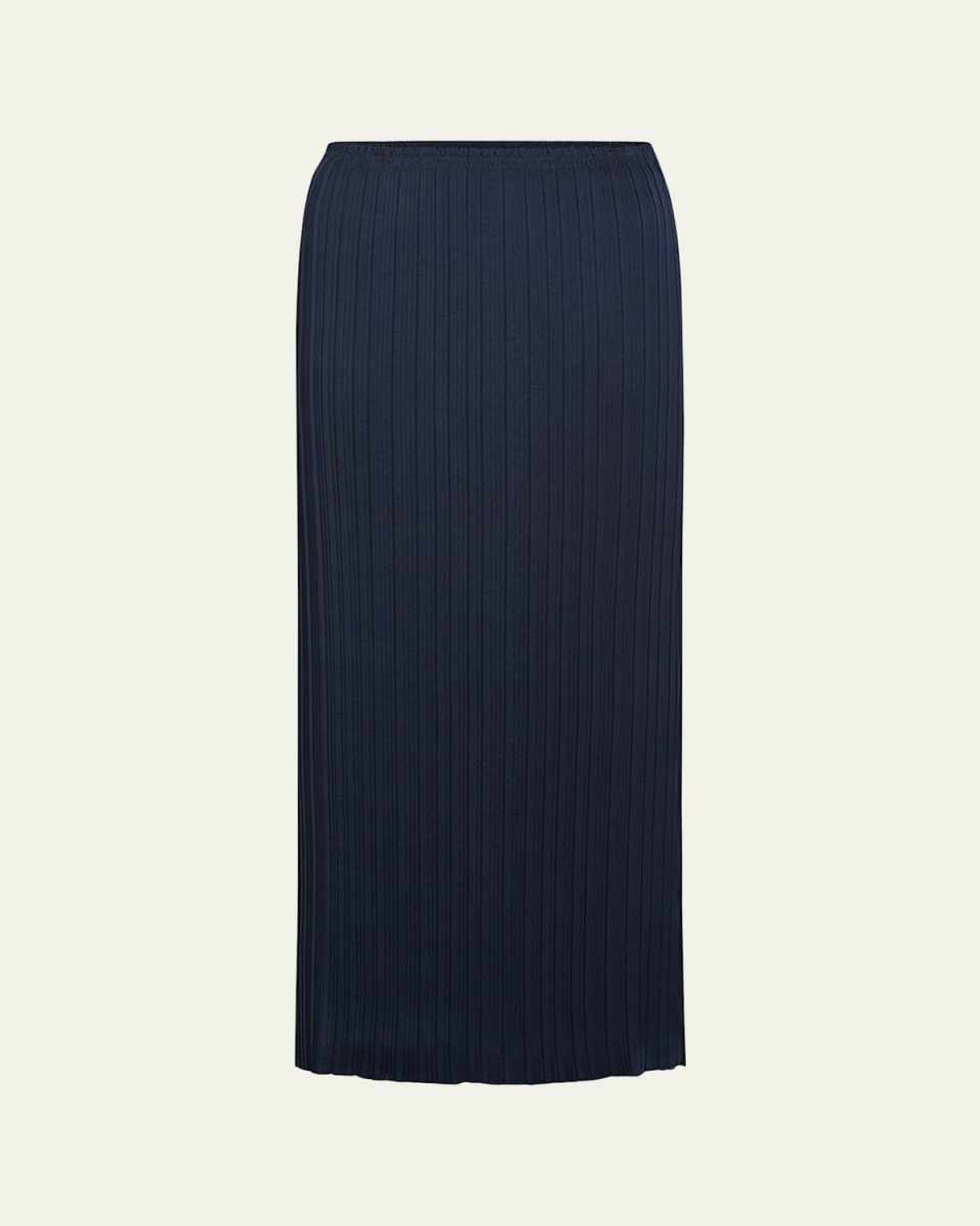 Pleated Straight Pull-On Midi Skirt